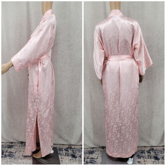 Dior Vintage Pink Satin Kimono Robe All Over Dior Logo and Floral Jacquard - Picture 10 of 14